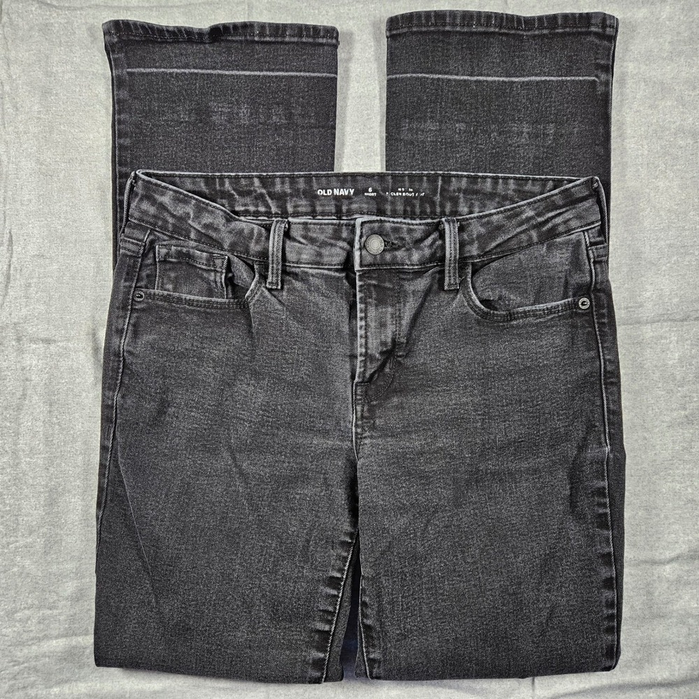 Old Navy Mid Rise Bootcut Jeans Womens 6 Short Black Wash Stretch Denim
